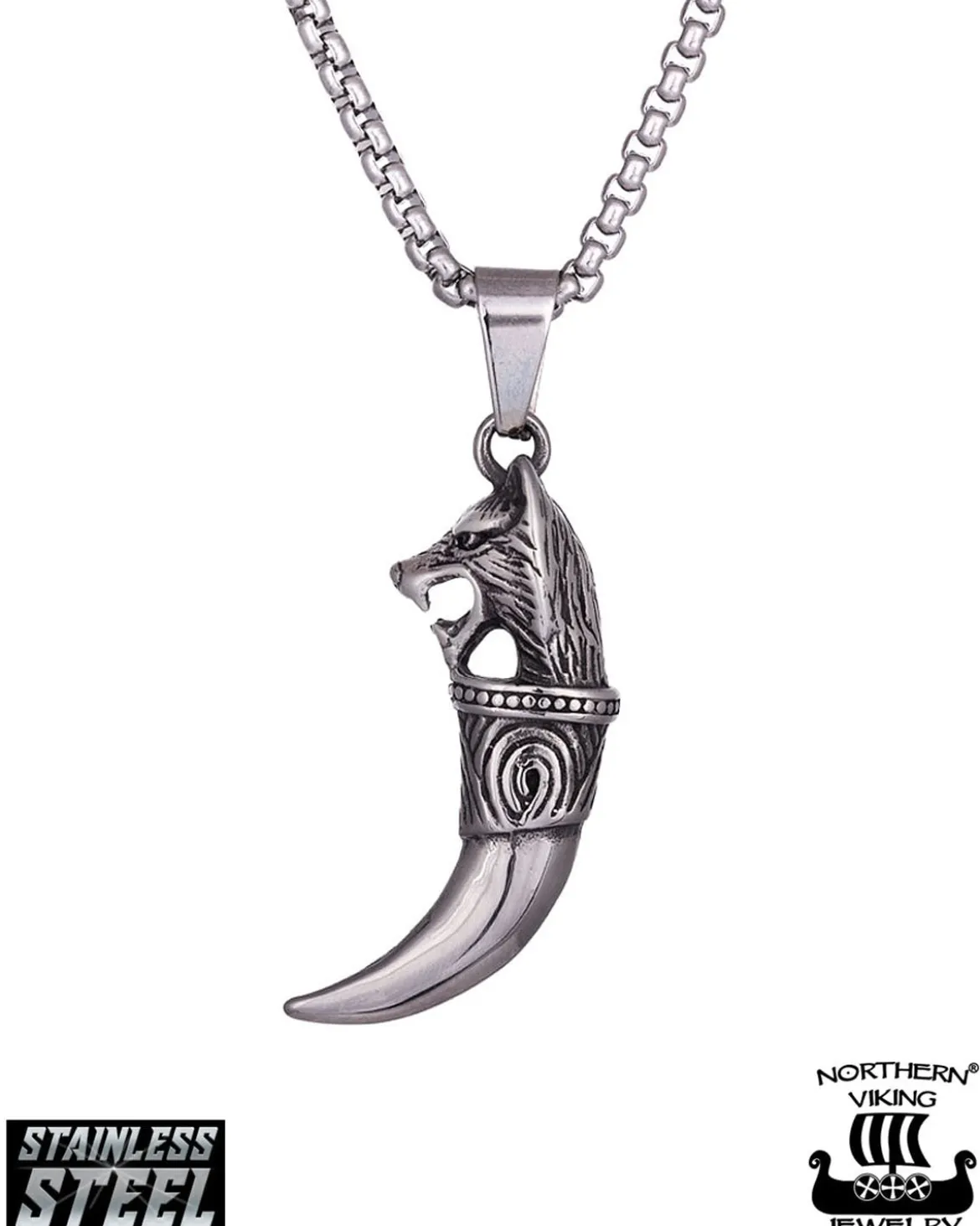 Fenrir Wolf Head kaulakoru - Teräs