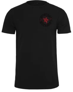 Red throwing star chest t-paita - Musta