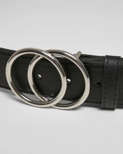 Ring buckle keinonahkavyö - Musta/Hopea