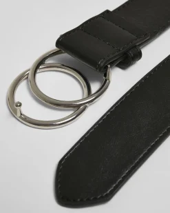 Ring buckle keinonahkavyö - Musta/Hopea
