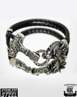 Thor's Hammer Wolf Rannekoru - Teräs/Nahka