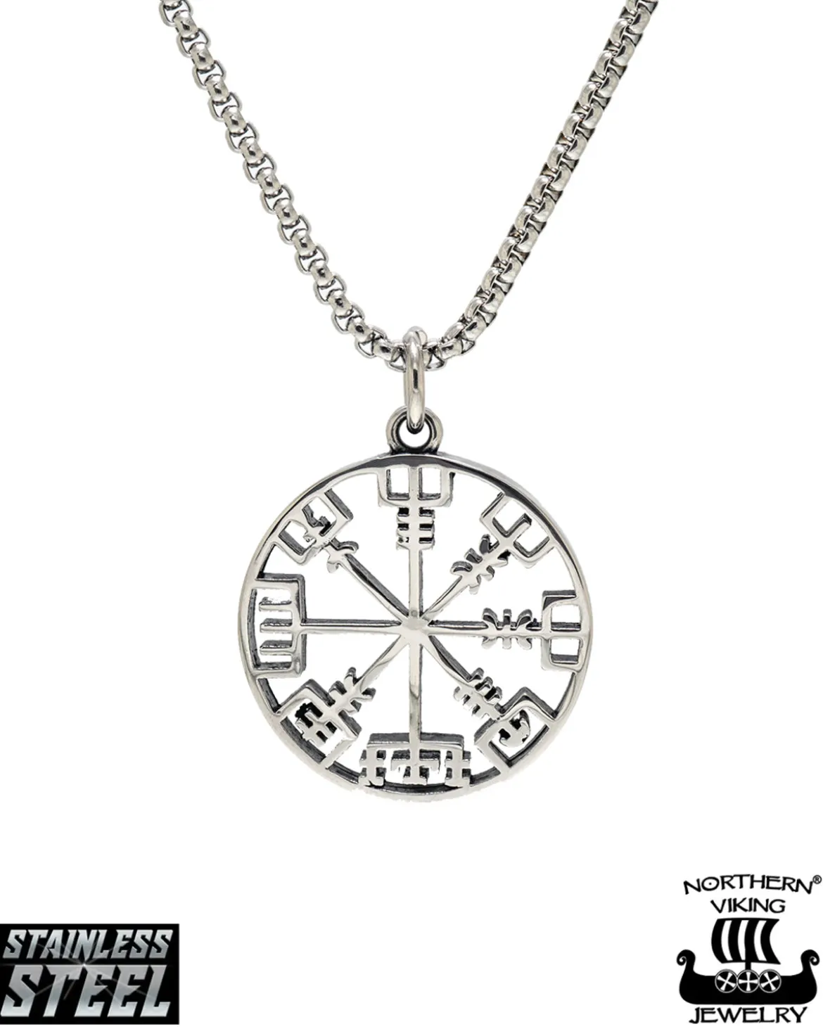 Viikinkikompassi Vegvisir kaulakoru - Teräs